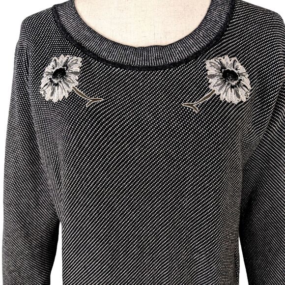 Margaret O'Leary Sweaters - Margaret OLeary Womens XS Black Cotton Pullover Embroidered Applique Sweater